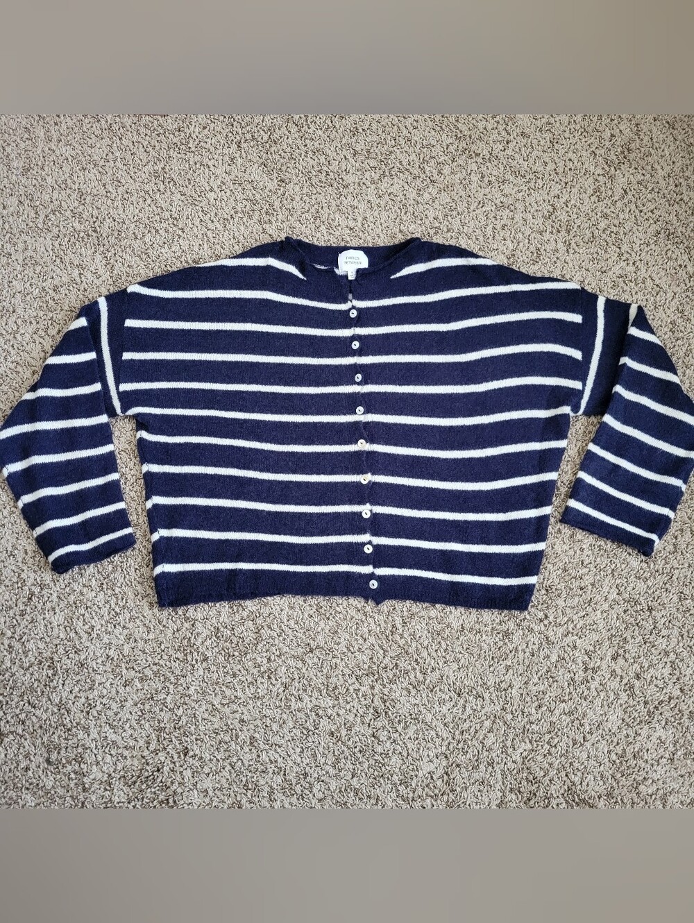 Things Between Piper Cardigan Sweater Navy Blue White Striped Rollneck Small